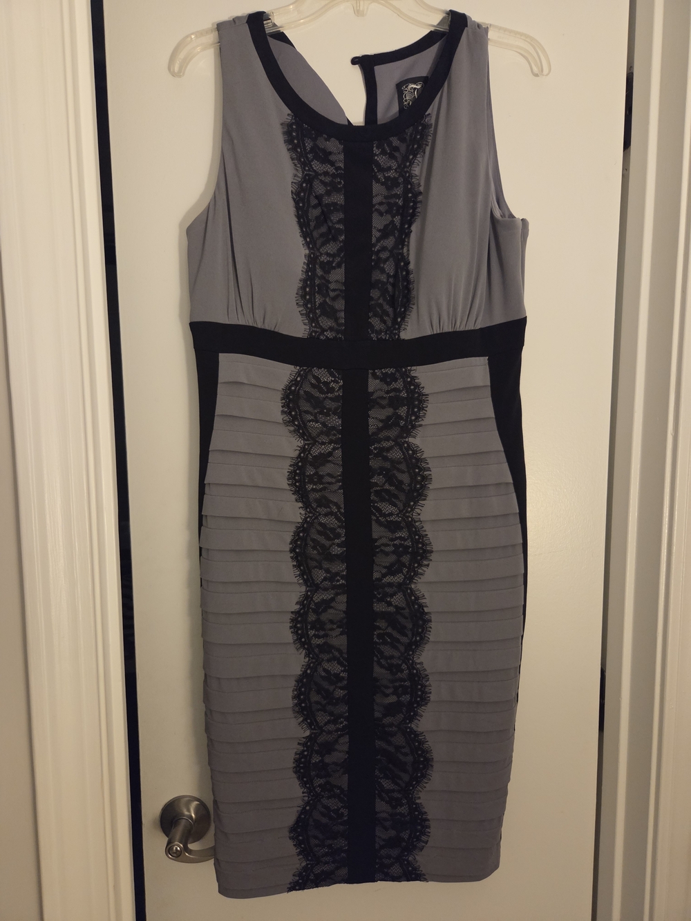 Jax Gray Dress with Black Lace Trim